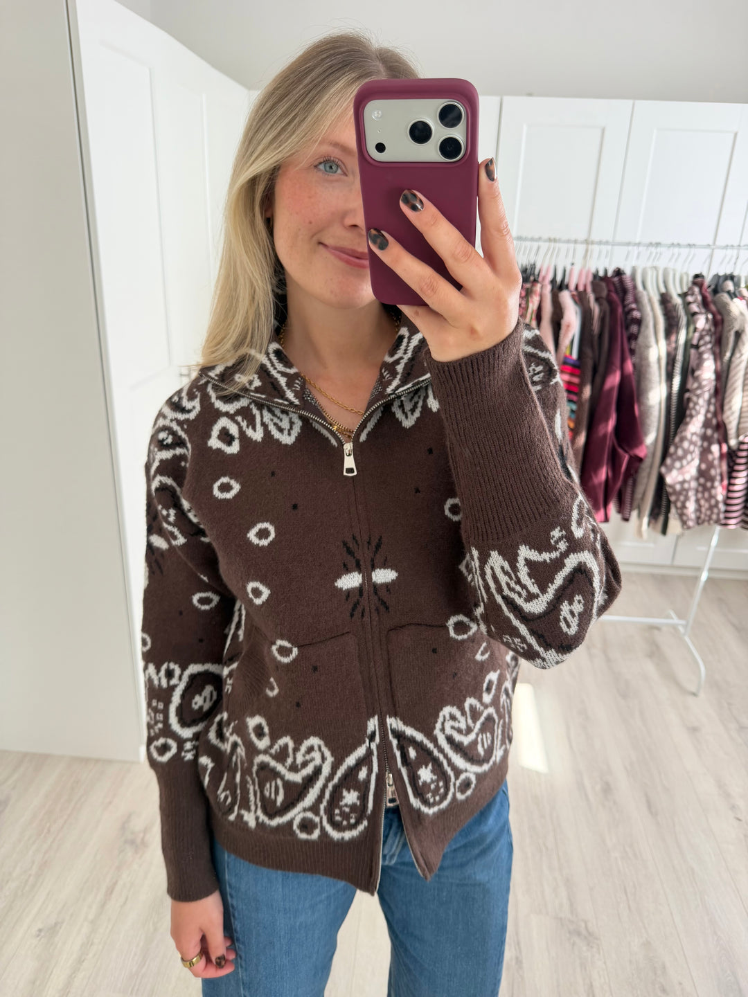 Paisley Zipper Cardigan