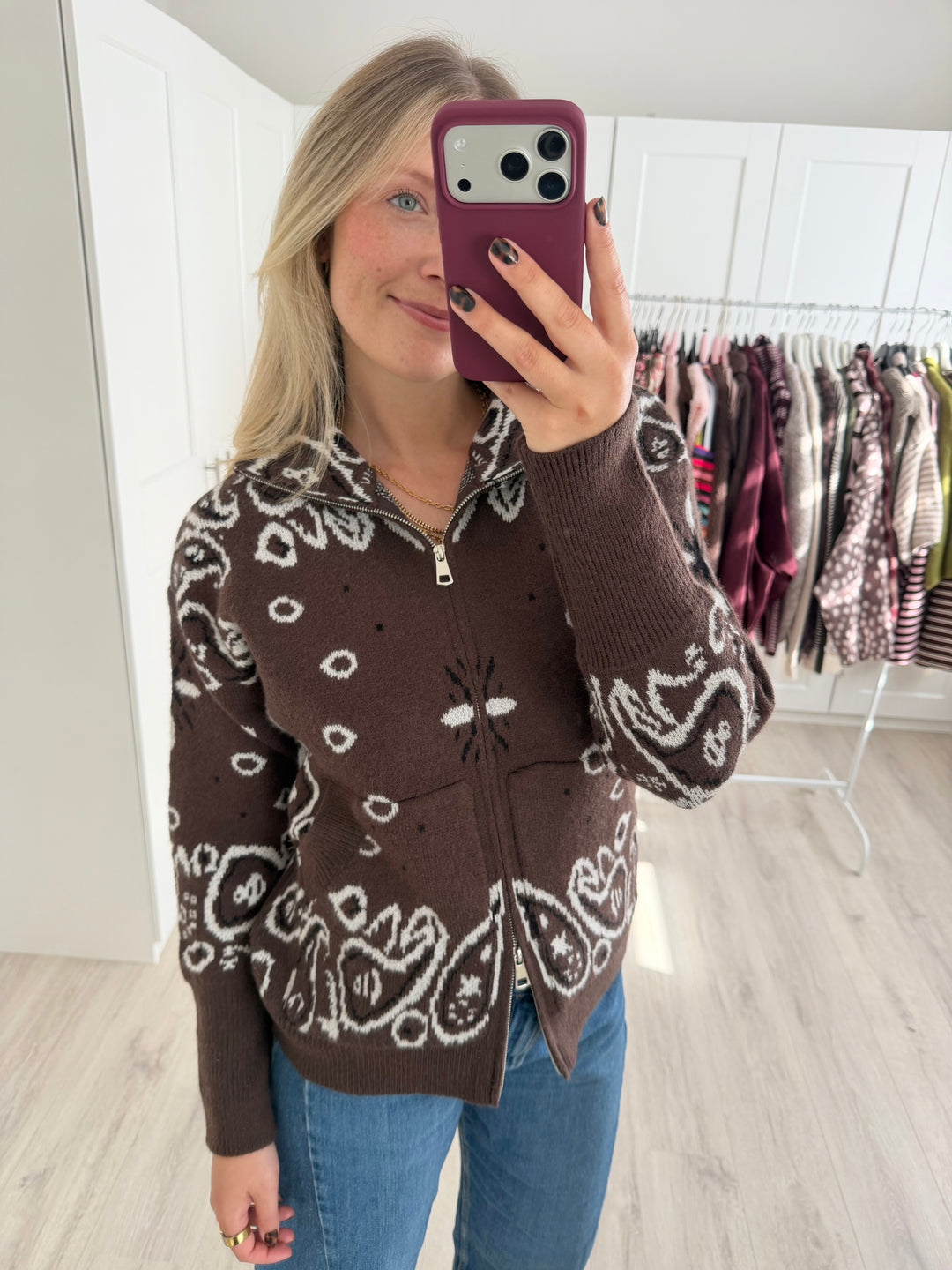 Paisley Zipper Cardigan
