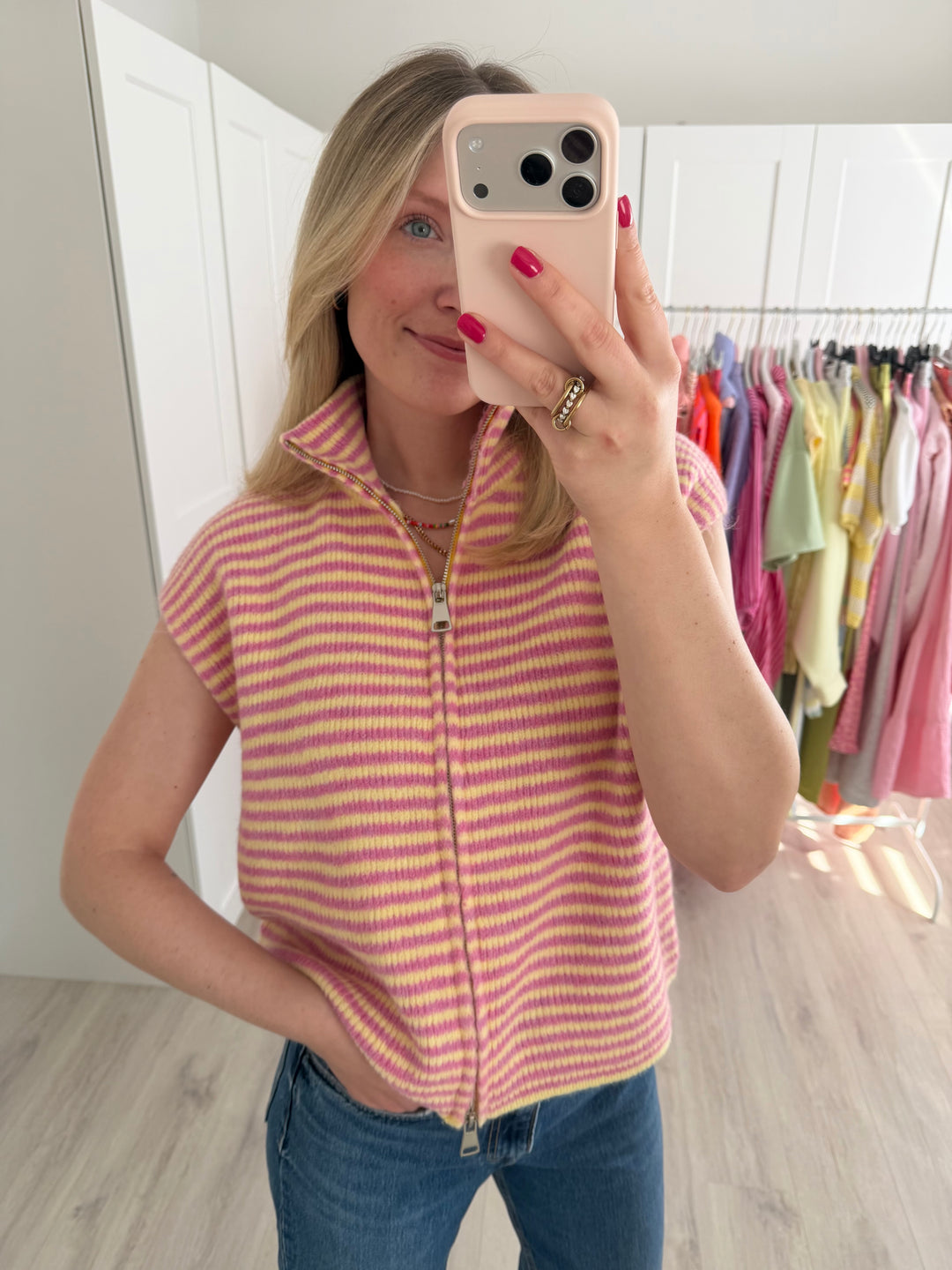 Striped Zipper Knit Weste