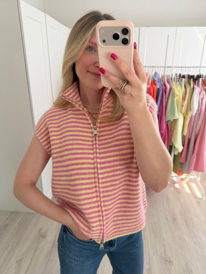 Striped Zipper Knit Weste
