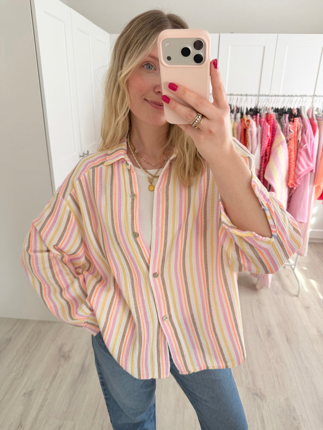 Rainbow Stripes Musselinbluse