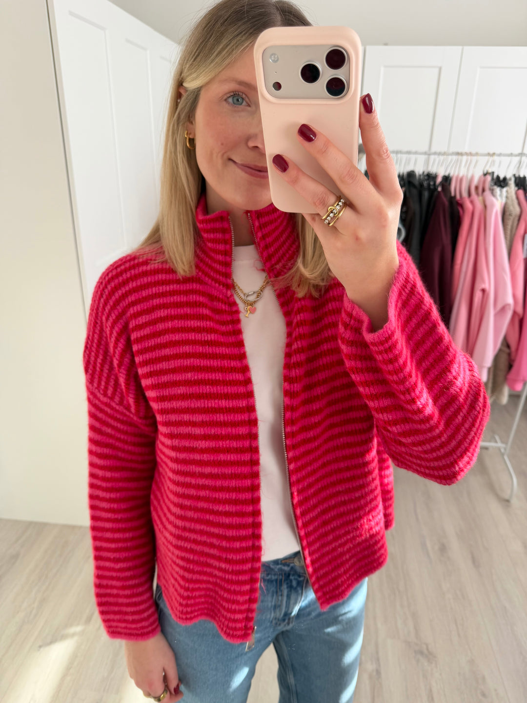 Striped Zipper Cardigan