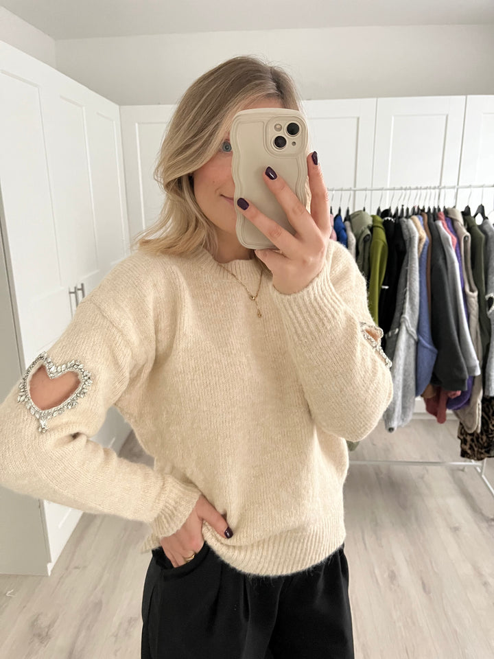 Pullover Sparkling Heart - Beige