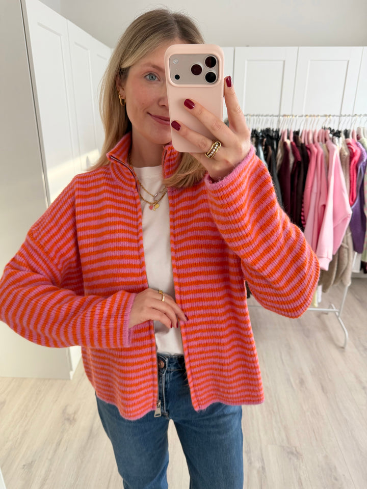 Striped Zipper Cardigan
