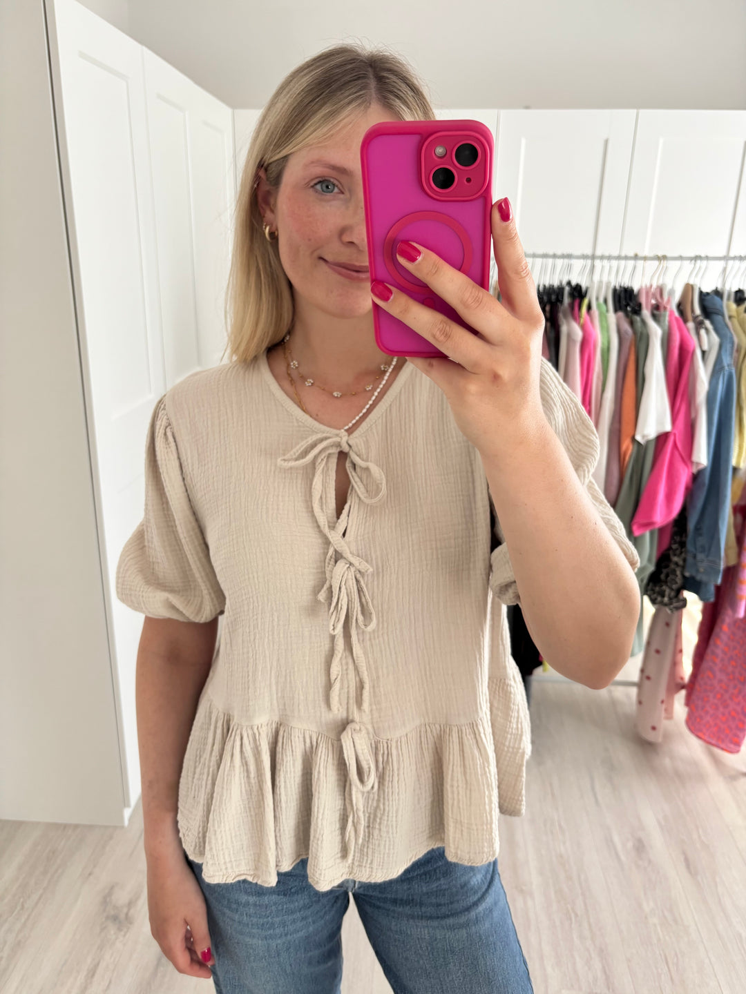 Musselinbluse Sweetness - Beige