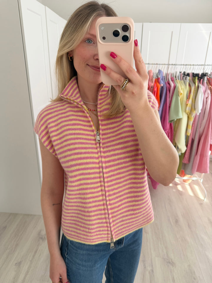 Striped Zipper Knit Weste