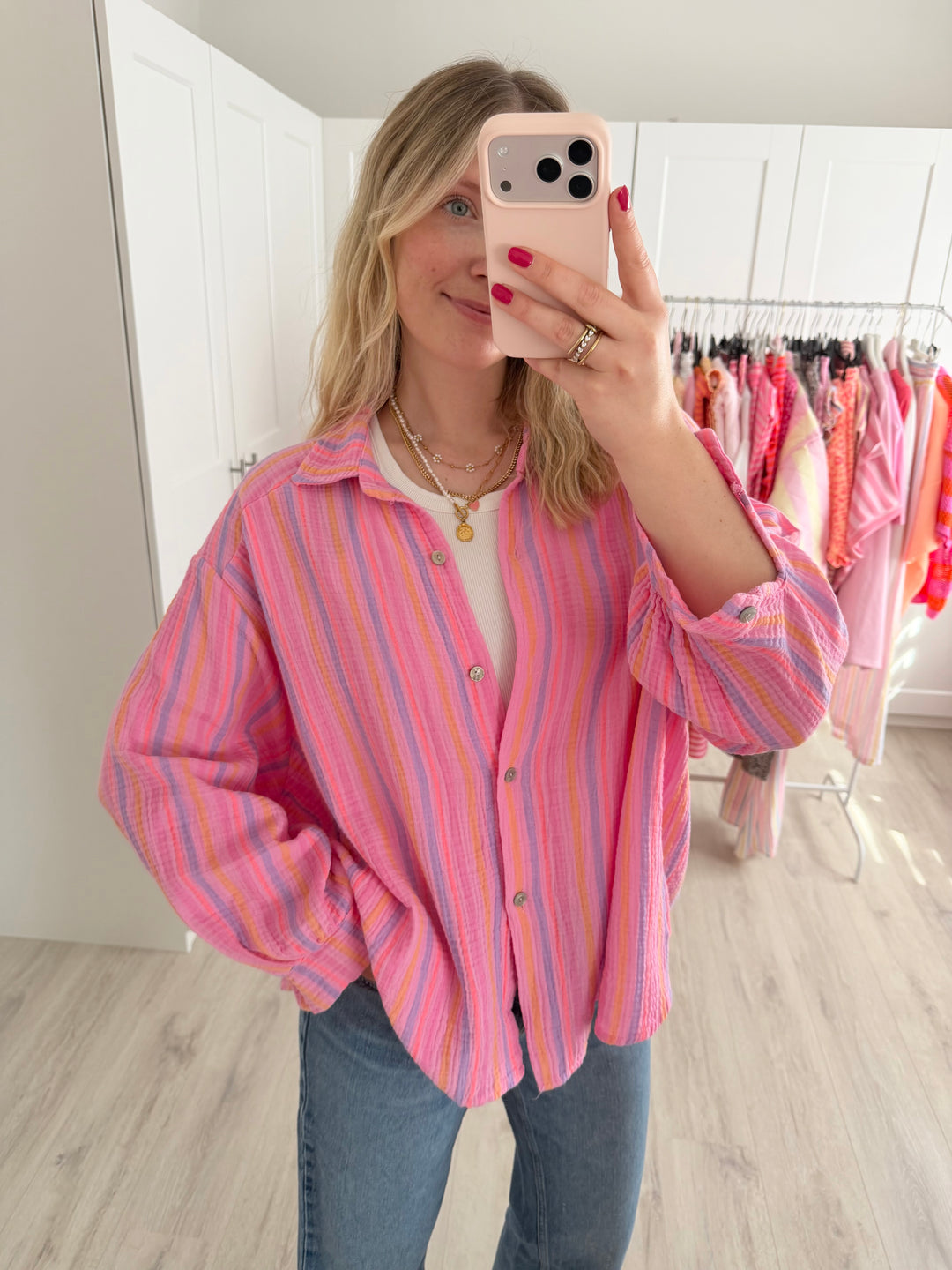 Rainbow Stripes Musselinbluse