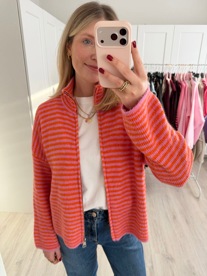 Striped Zipper Cardigan