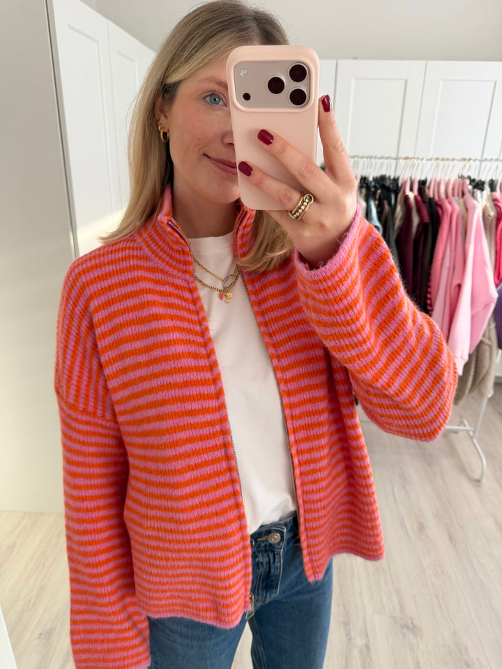 Striped Zipper Cardigan