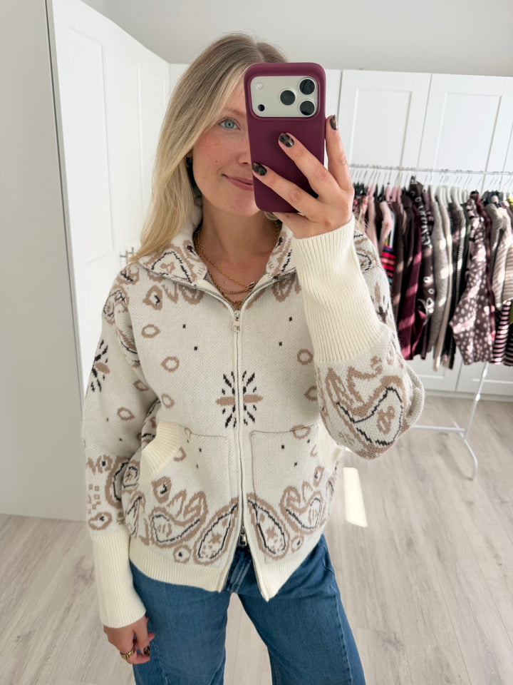 Paisley Zipper Cardigan