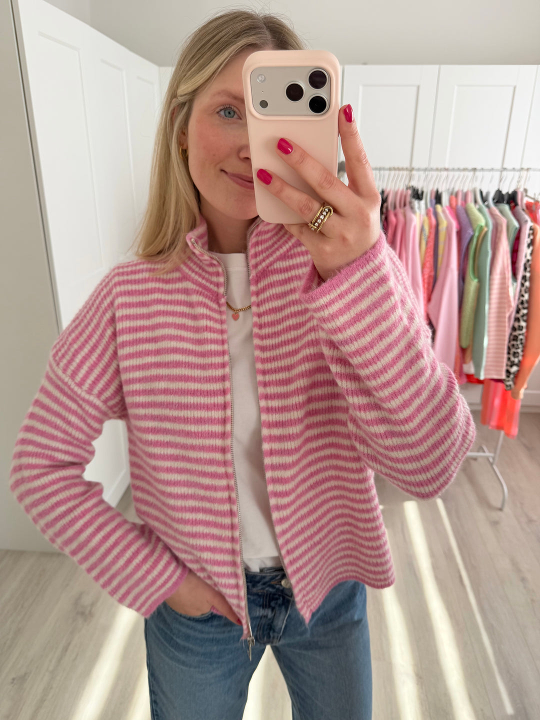 Striped Zipper Cardigan