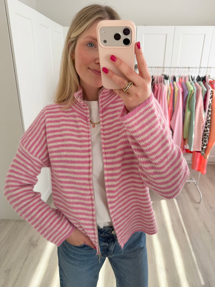 Striped Zipper Cardigan