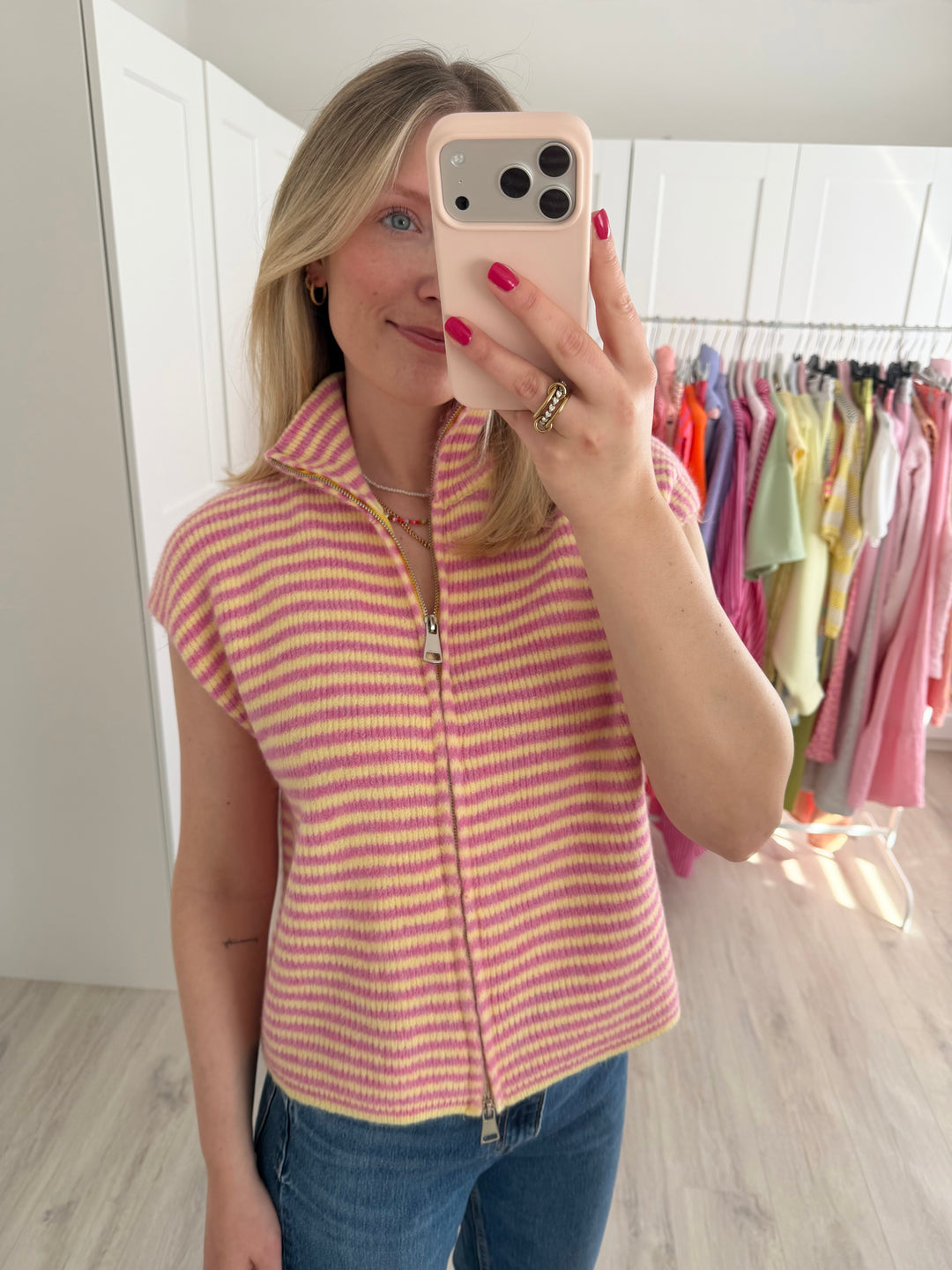 Striped Zipper Knit Weste