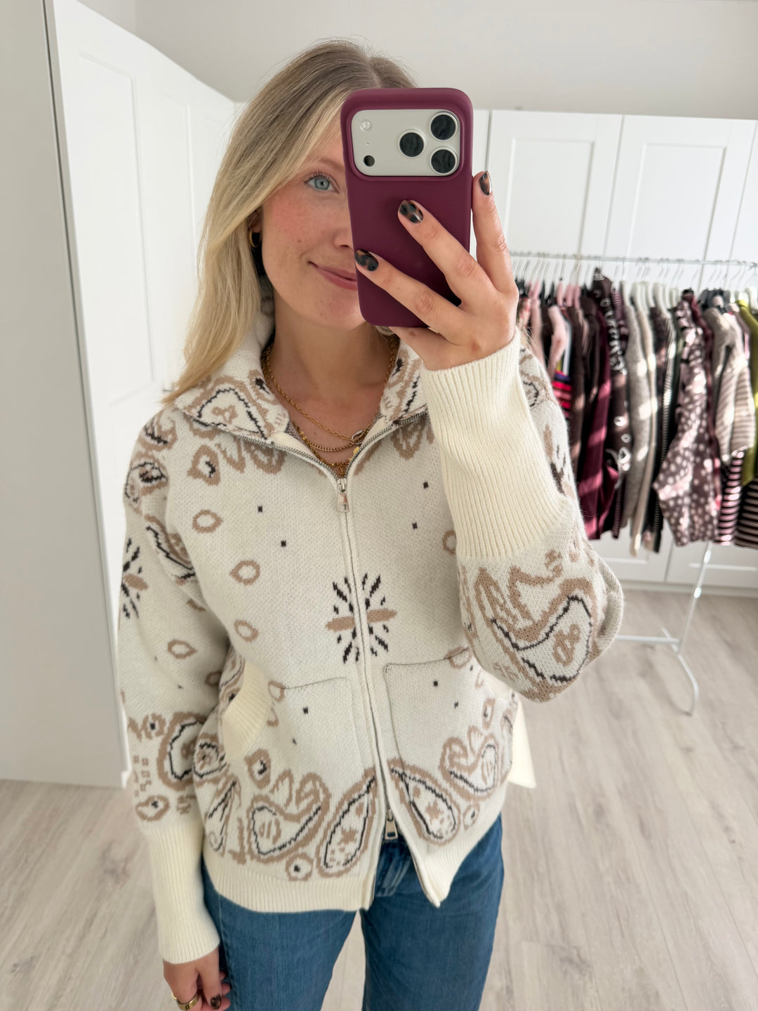 Paisley Zipper Cardigan