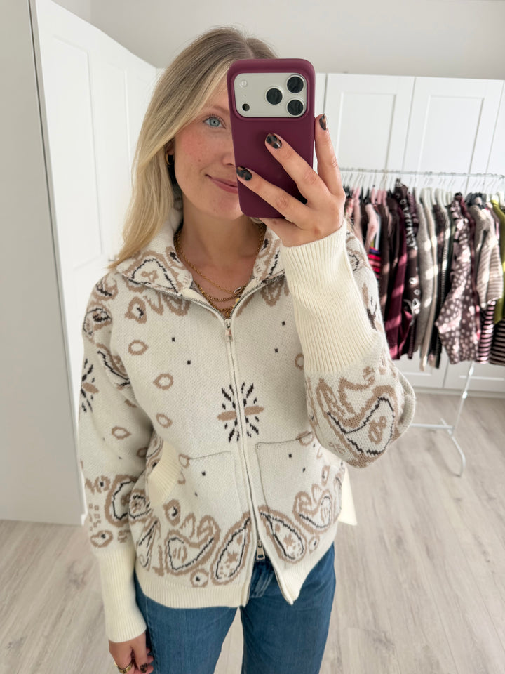 Paisley Zipper Cardigan