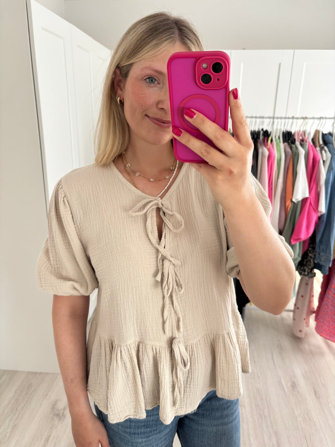 Musselinbluse Sweetness - Beige