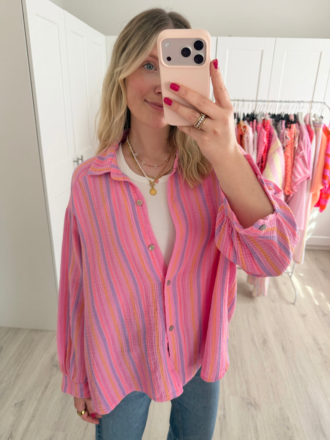 Rainbow Stripes Musselinbluse