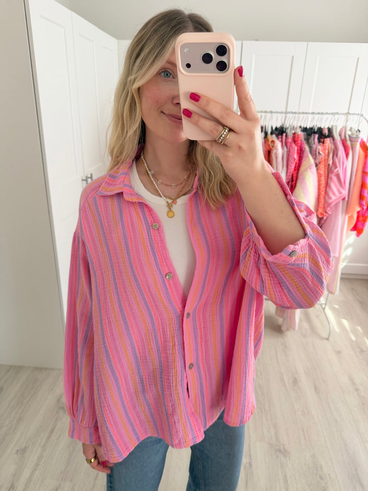 Rainbow Stripes Musselinbluse