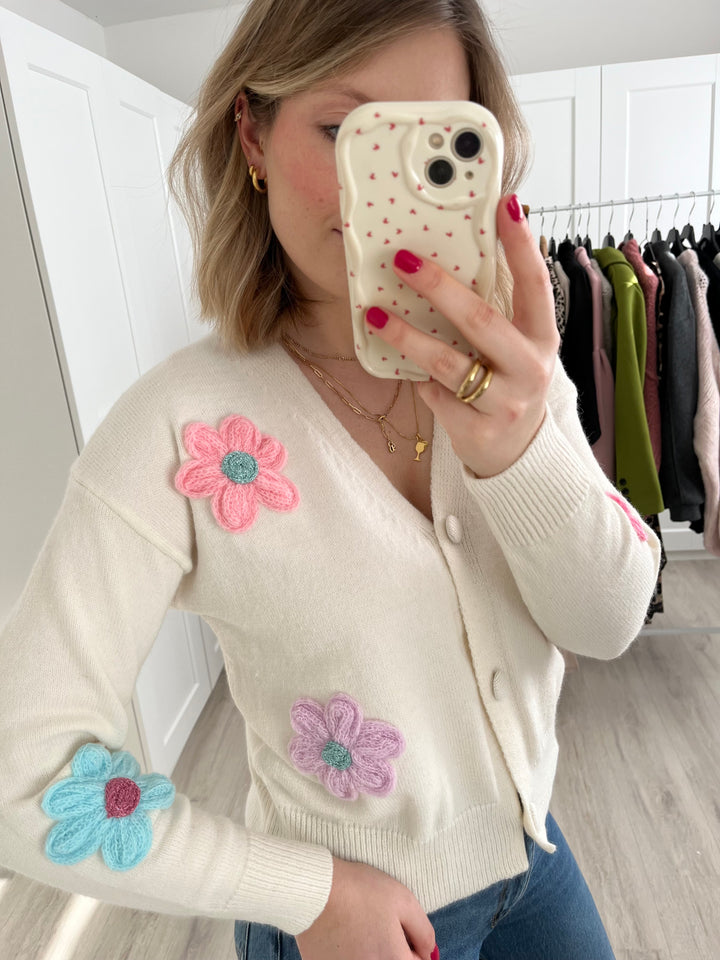 Cardigan Flowers - Creme