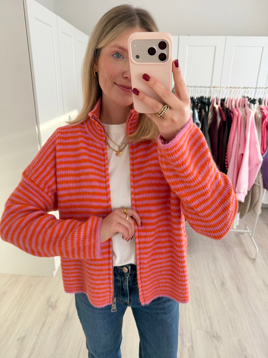 Striped Zipper Cardigan