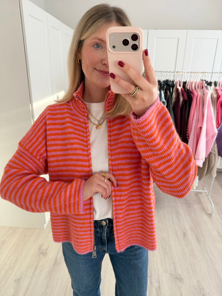 Striped Zipper Cardigan