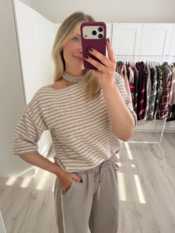 Cutout Striped Pullover