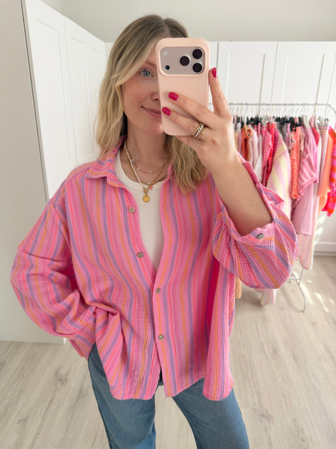Rainbow Stripes Musselinbluse
