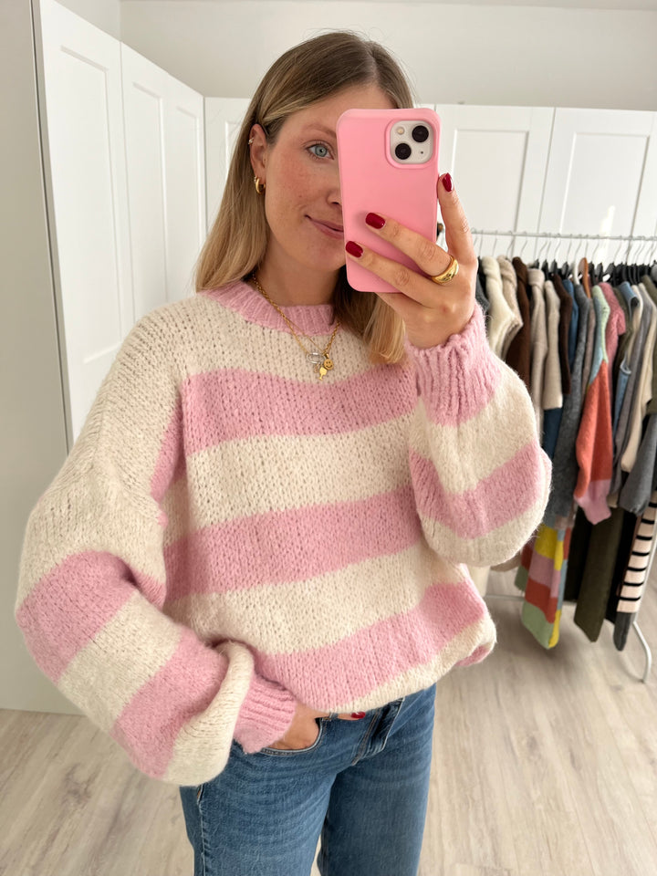 Pullover All Over Knit - Cremeweiß/Rosa