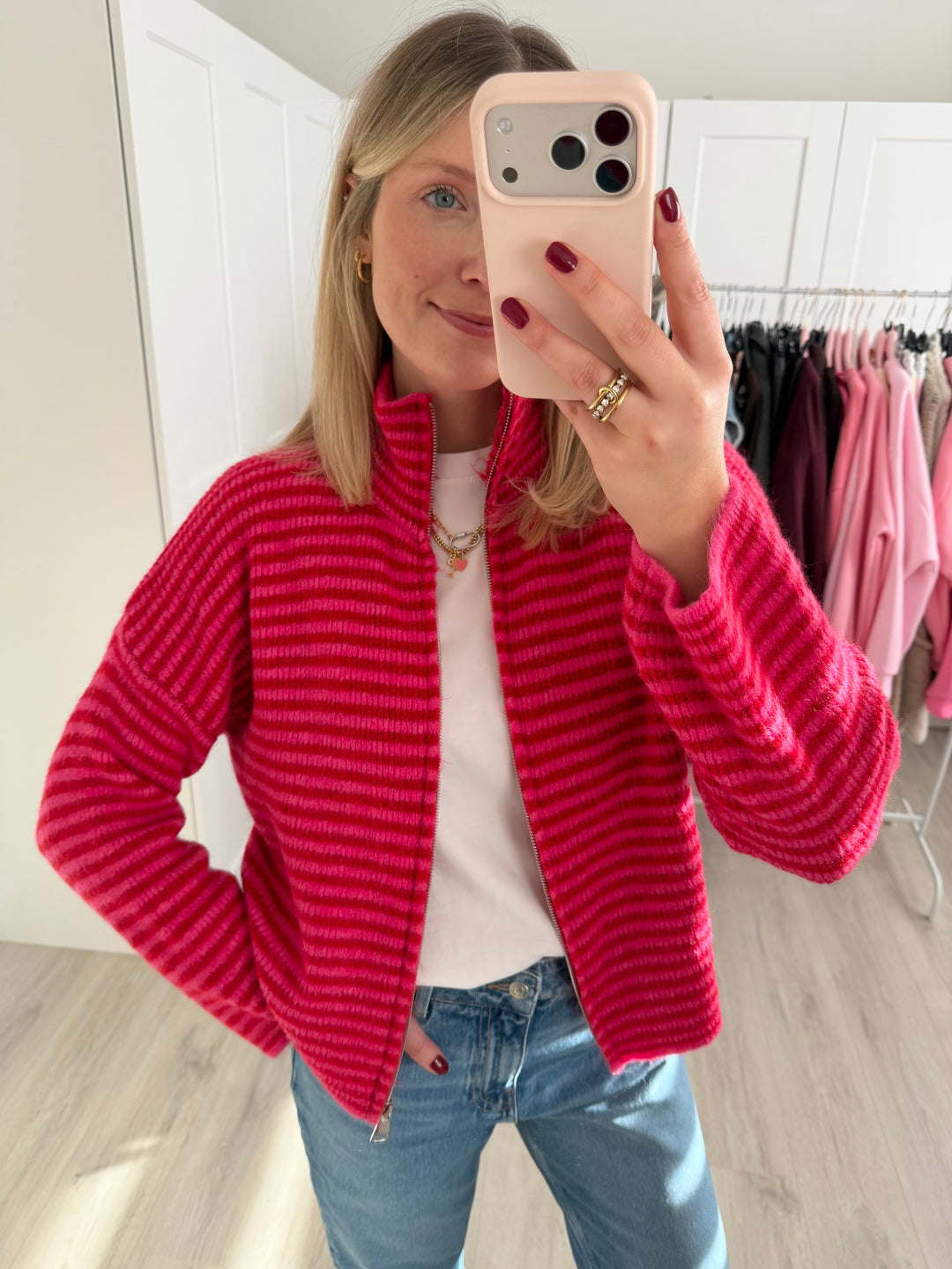 Striped Zipper Cardigan