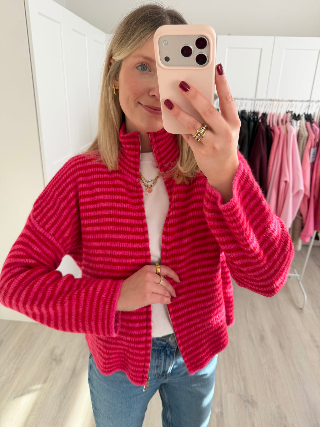 Striped Zipper Cardigan