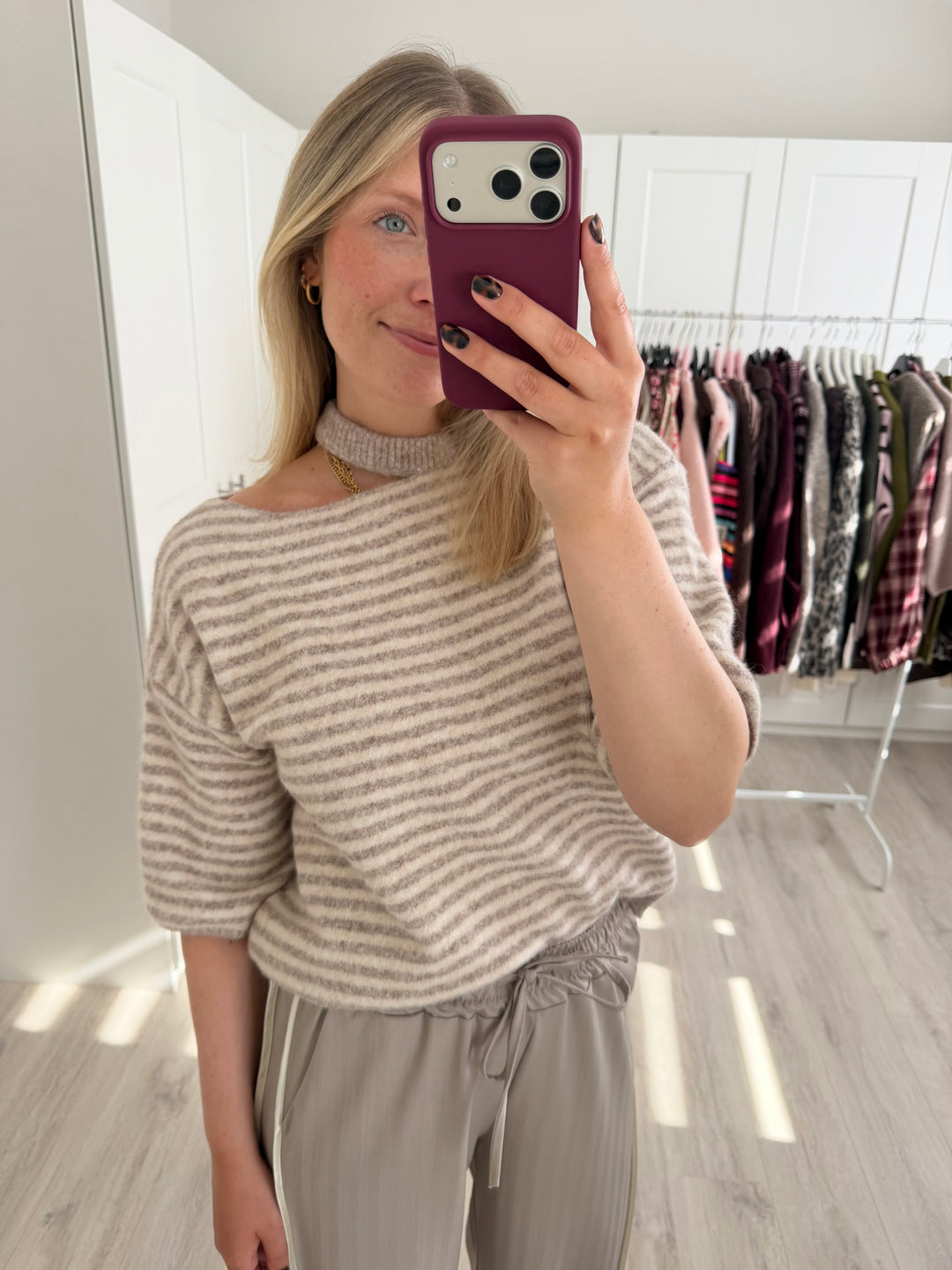 Cutout Striped Pullover
