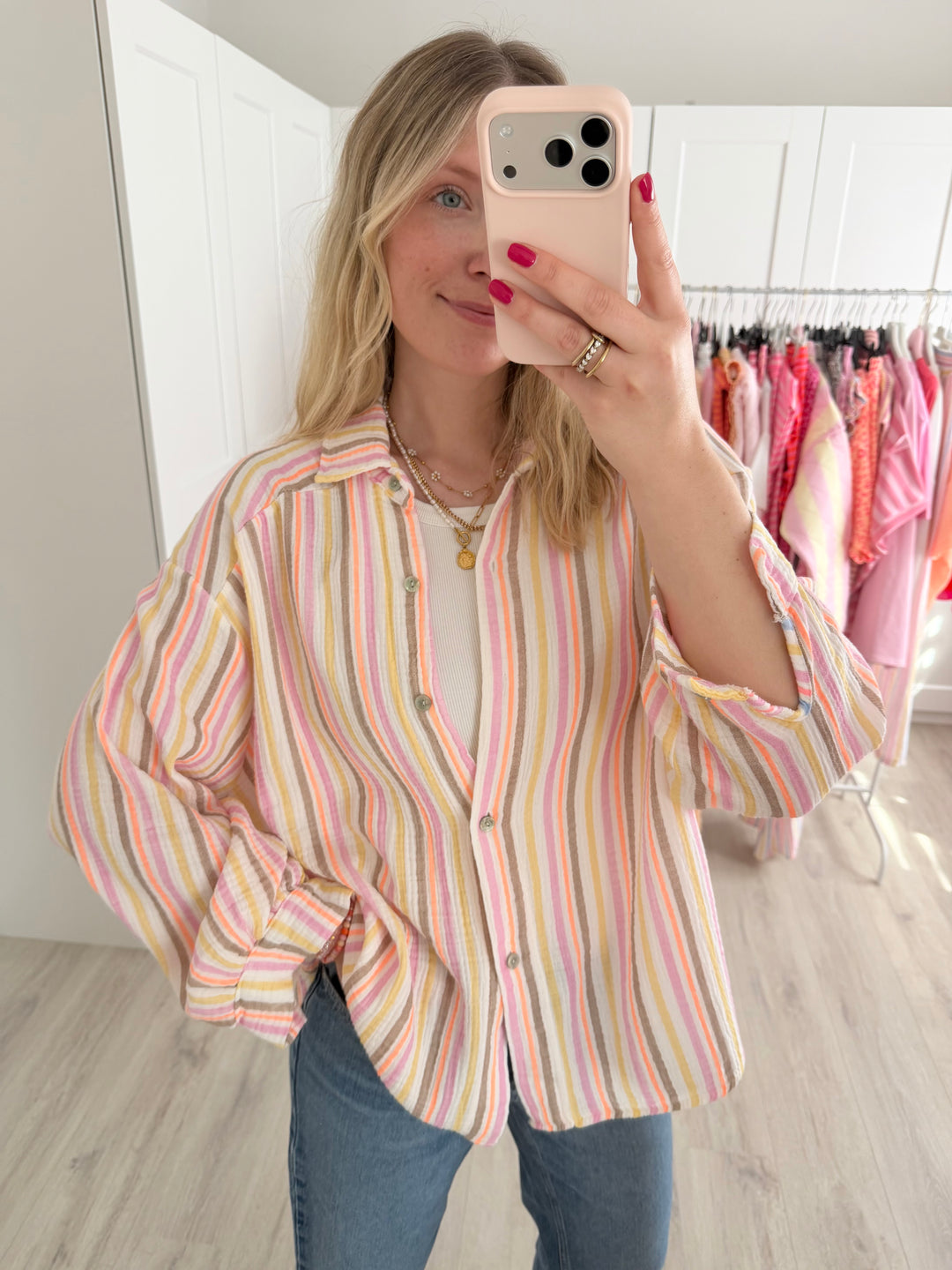 Rainbow Stripes Musselinbluse
