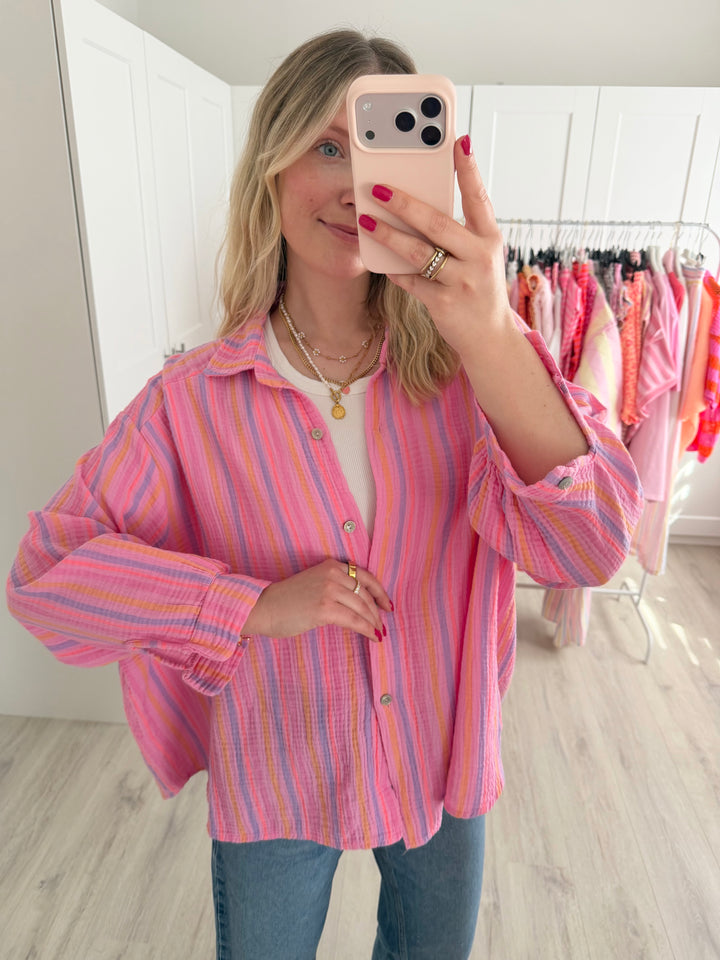 Rainbow Stripes Musselinbluse