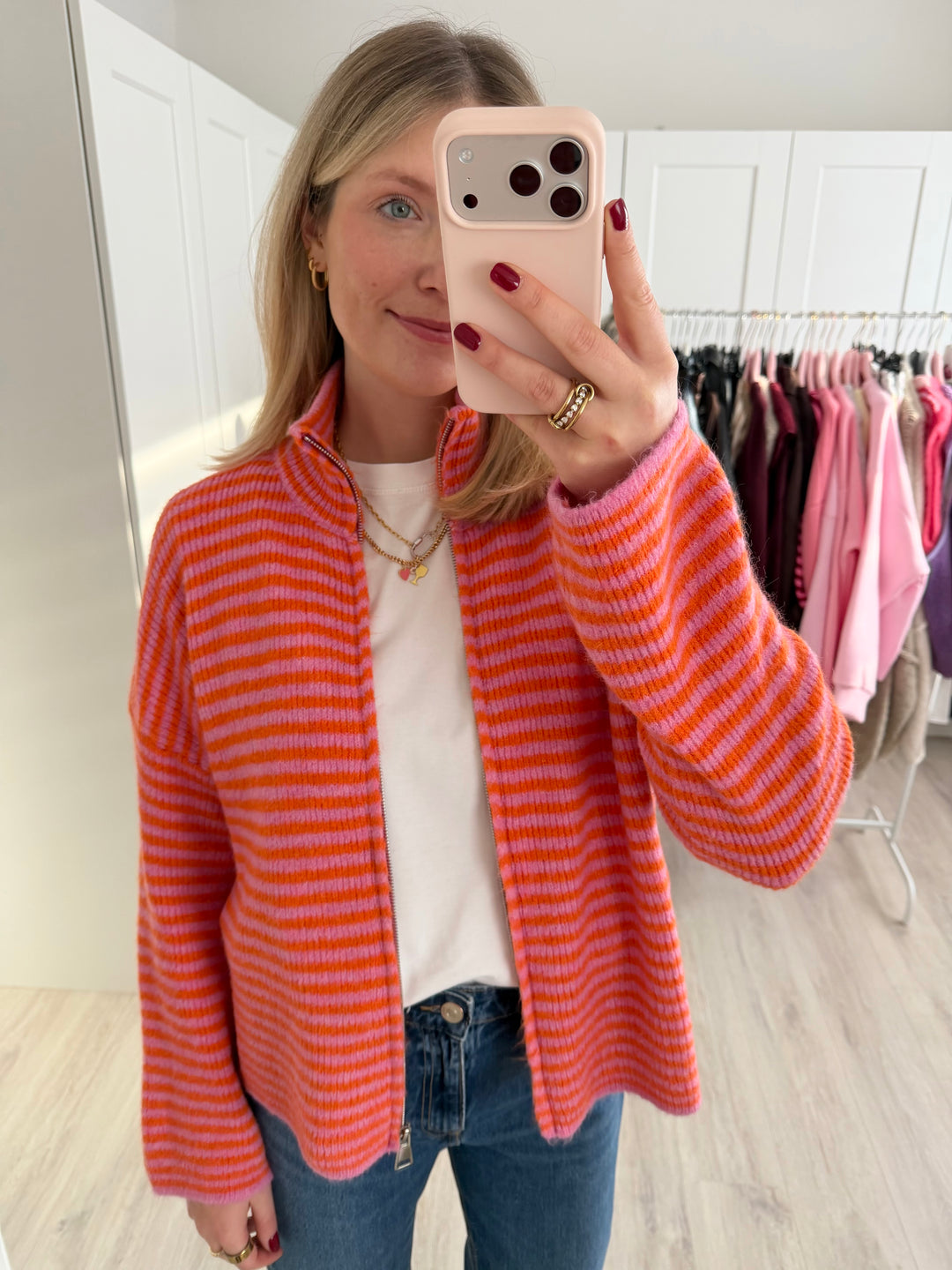 Striped Zipper Cardigan