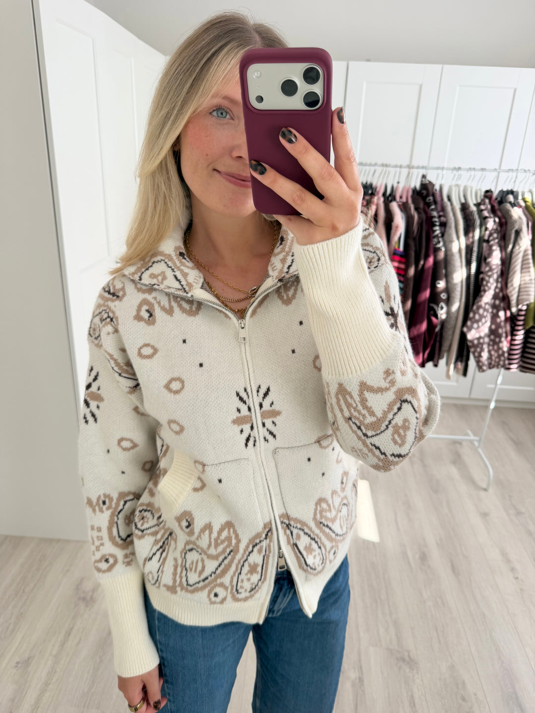 Paisley Zipper Cardigan