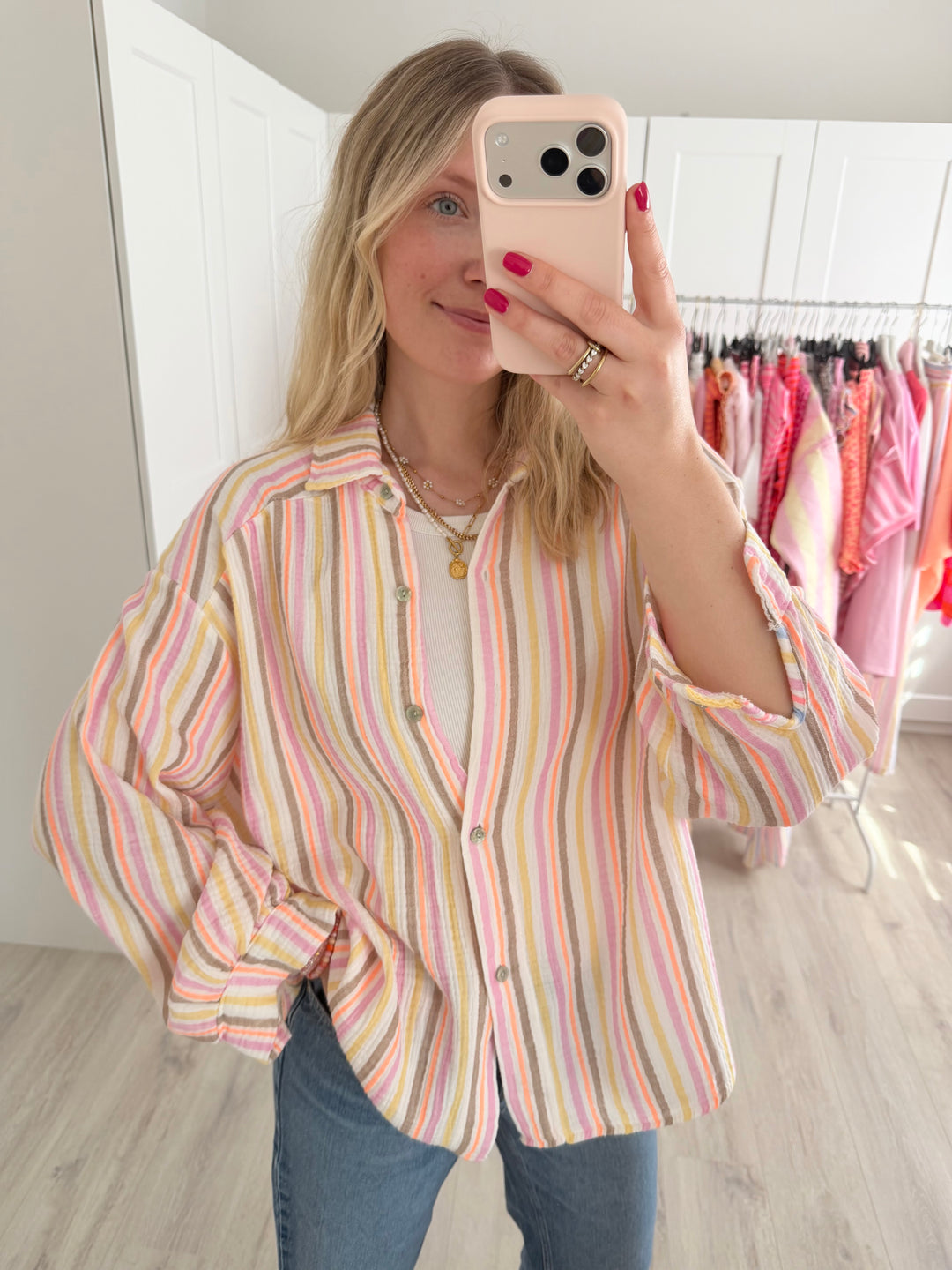 Rainbow Stripes Musselinbluse