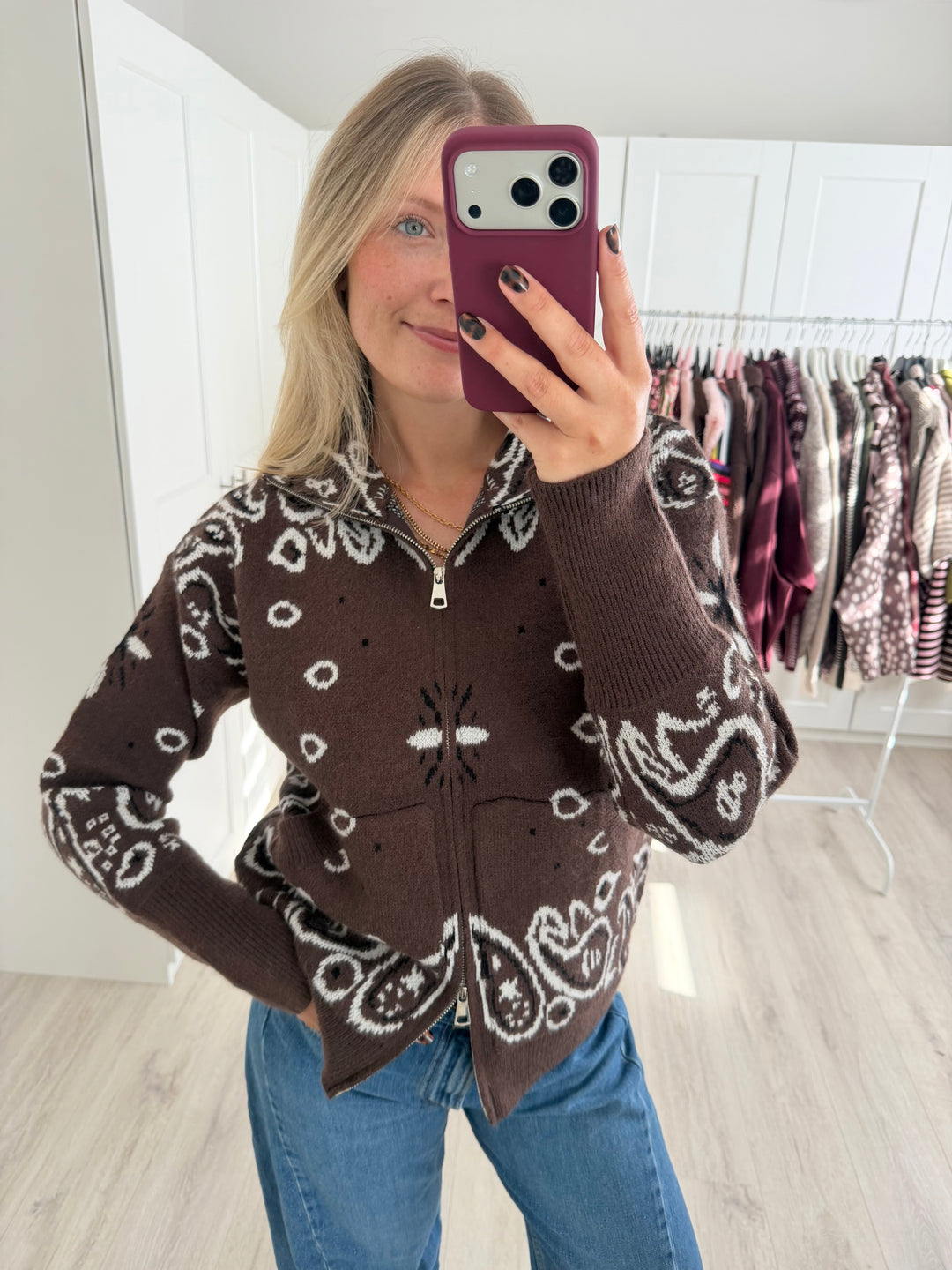 Paisley Zipper Cardigan