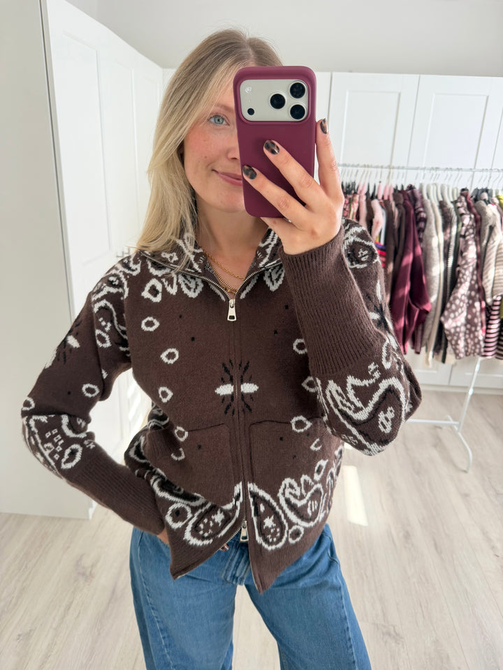 Paisley Zipper Cardigan