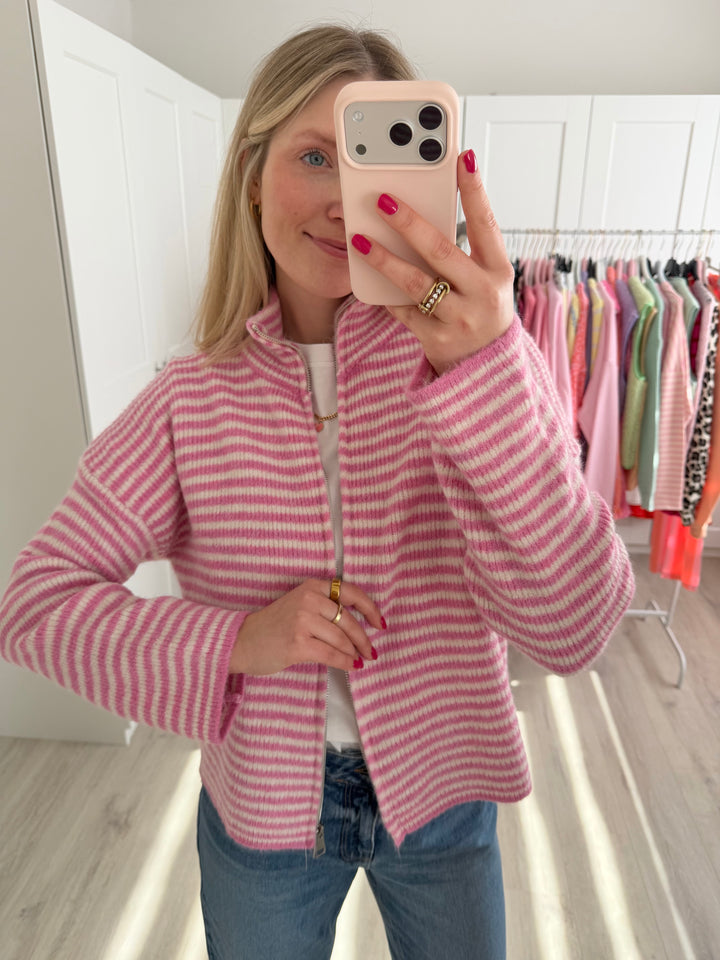 Striped Zipper Cardigan