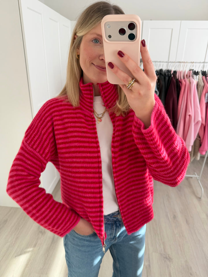 Striped Zipper Cardigan