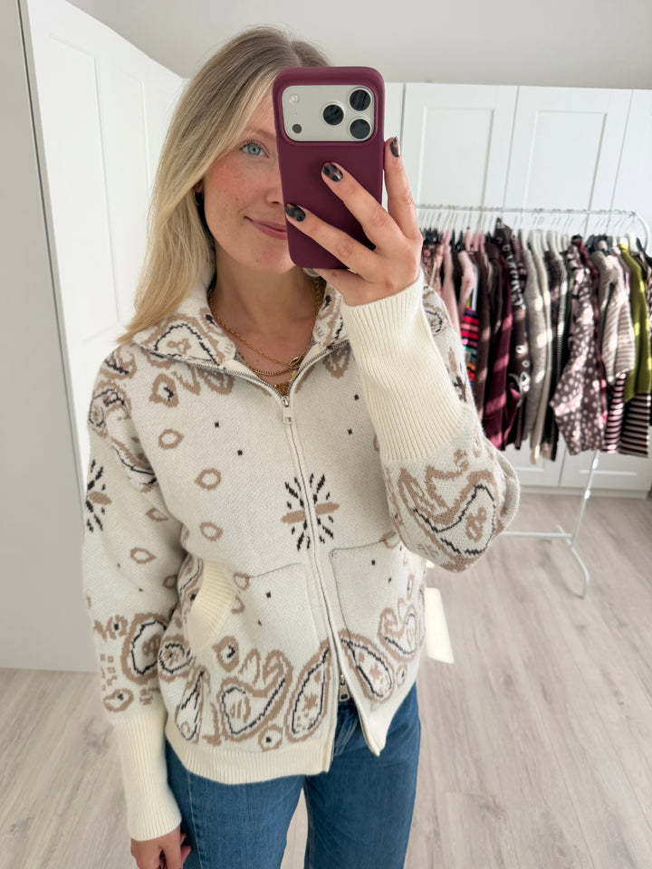 Paisley Zipper Cardigan