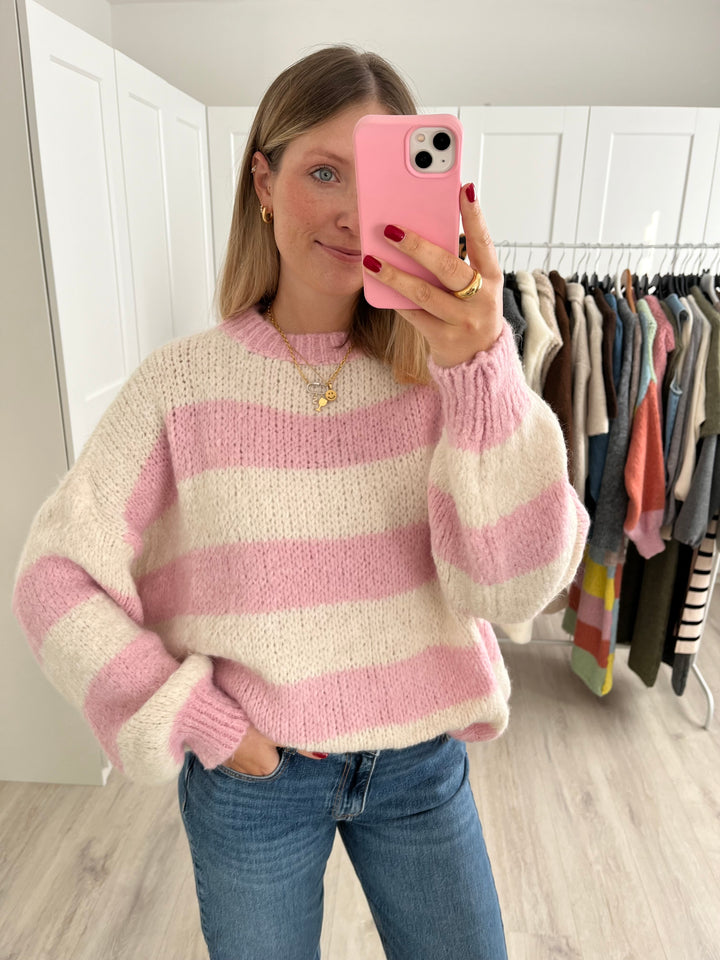 Pullover All Over Knit - Cremeweiß/Rosa