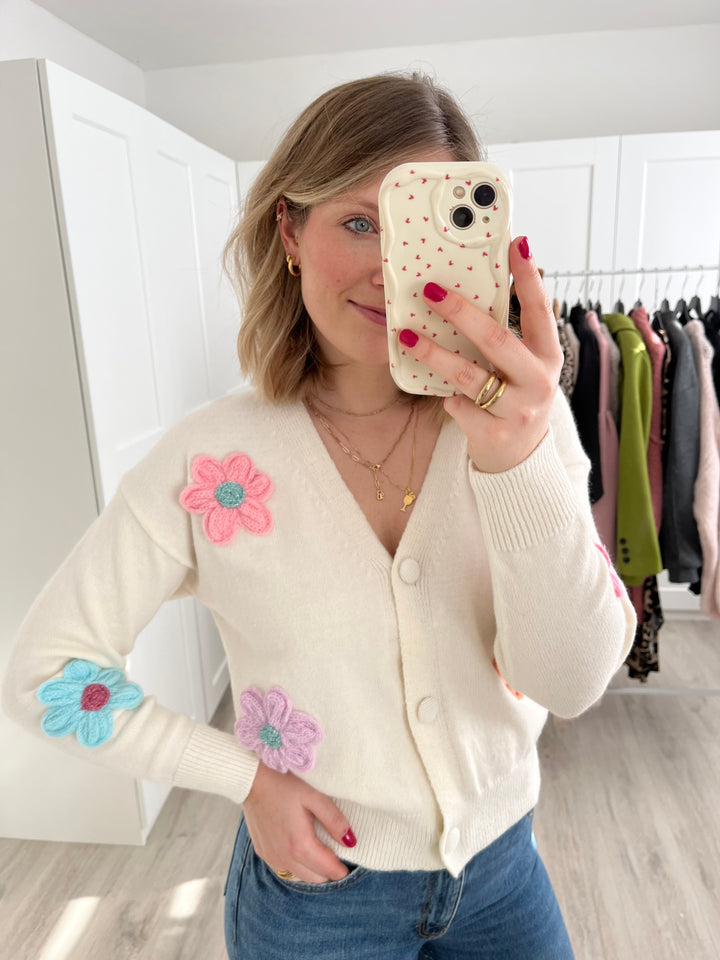 Cardigan Flowers - Creme