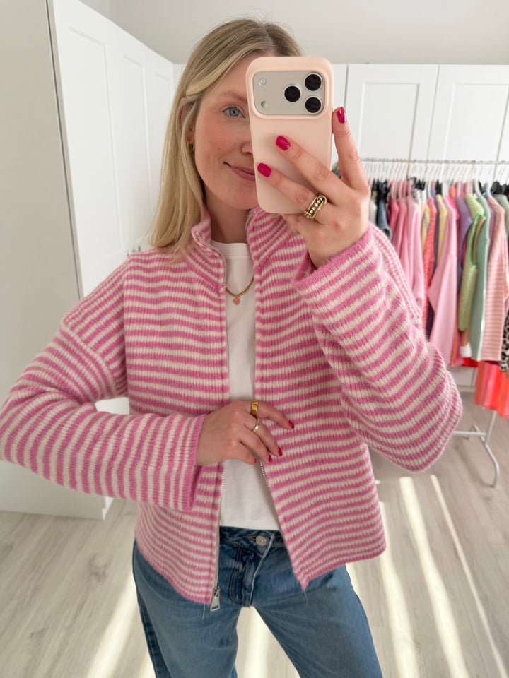 Striped Zipper Cardigan