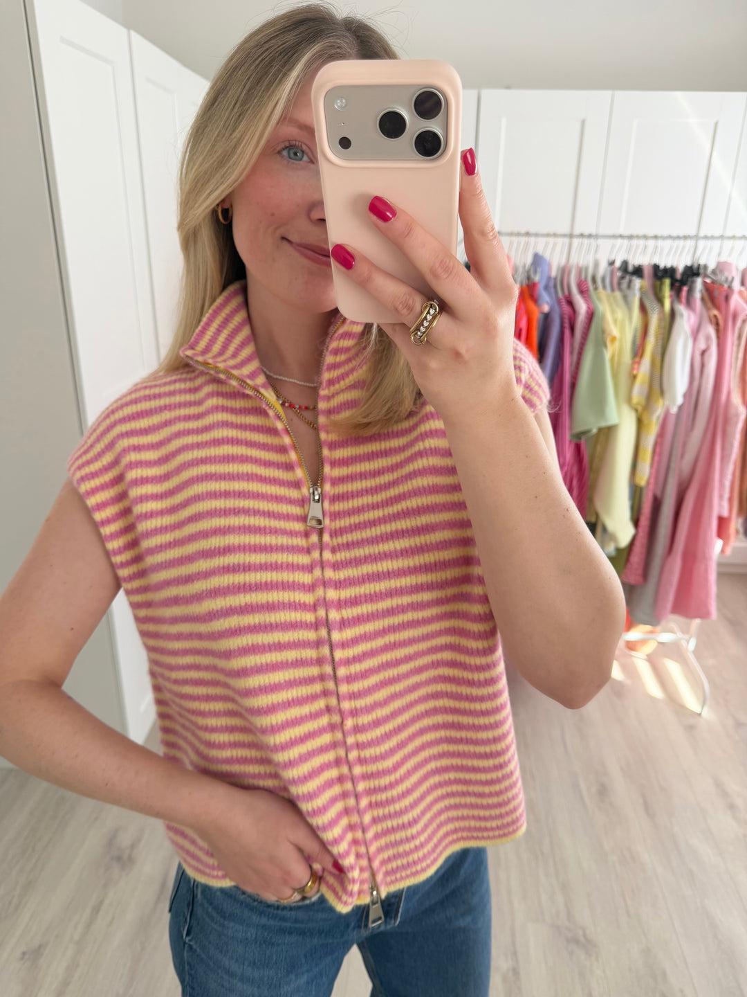 Striped Zipper Knit Weste