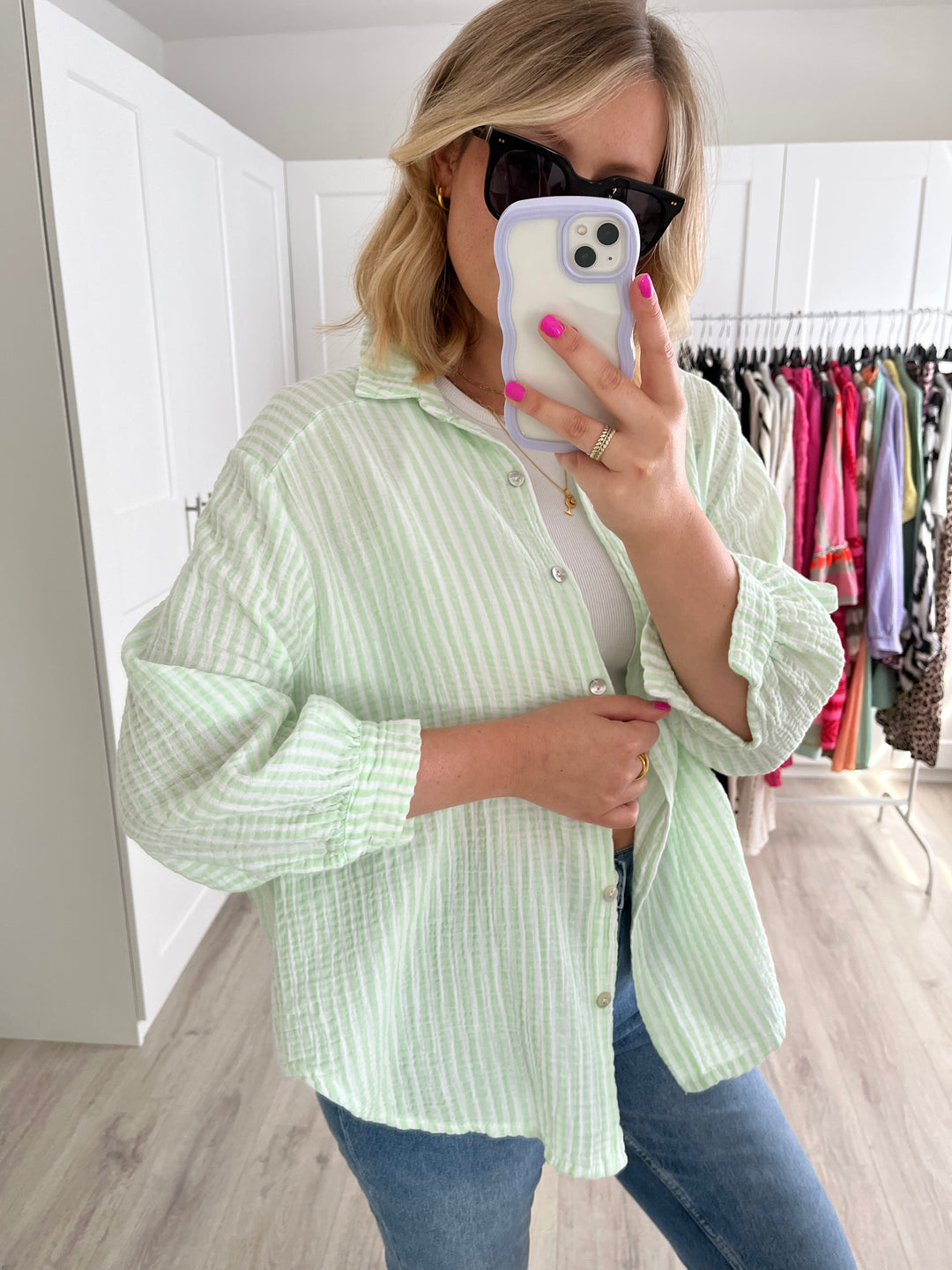 Musselinbluse Summer Time - Mint-Weiß