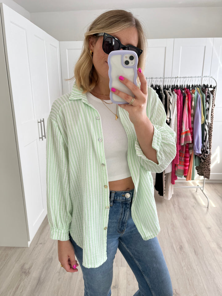 Musselinbluse Summer Time - Mint-Weiß