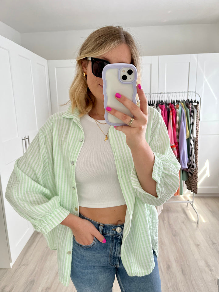 Musselinbluse Summer Time - Mint-Weiß