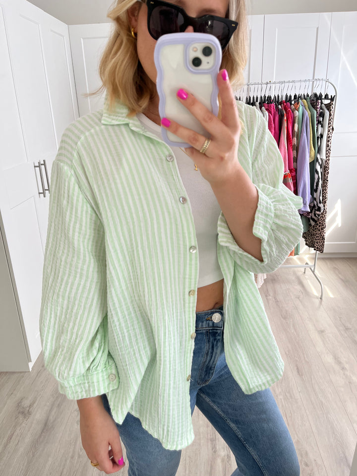 Musselinbluse Summer Time - Mint-Weiß