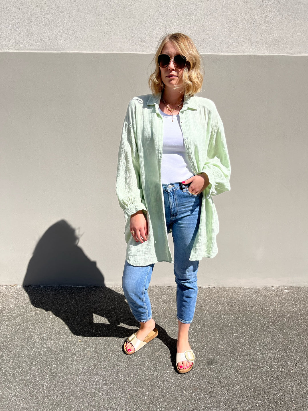 Musselinbluse Summer Time (long) - Mint